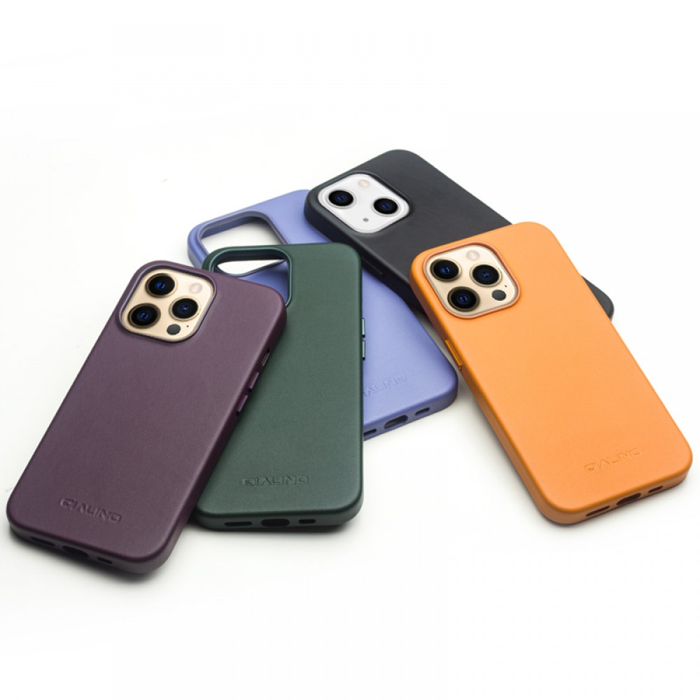 iPhone 14 Plus Case Hülle - Qialino Echtleder (MagSafe kompatibel) - Orange