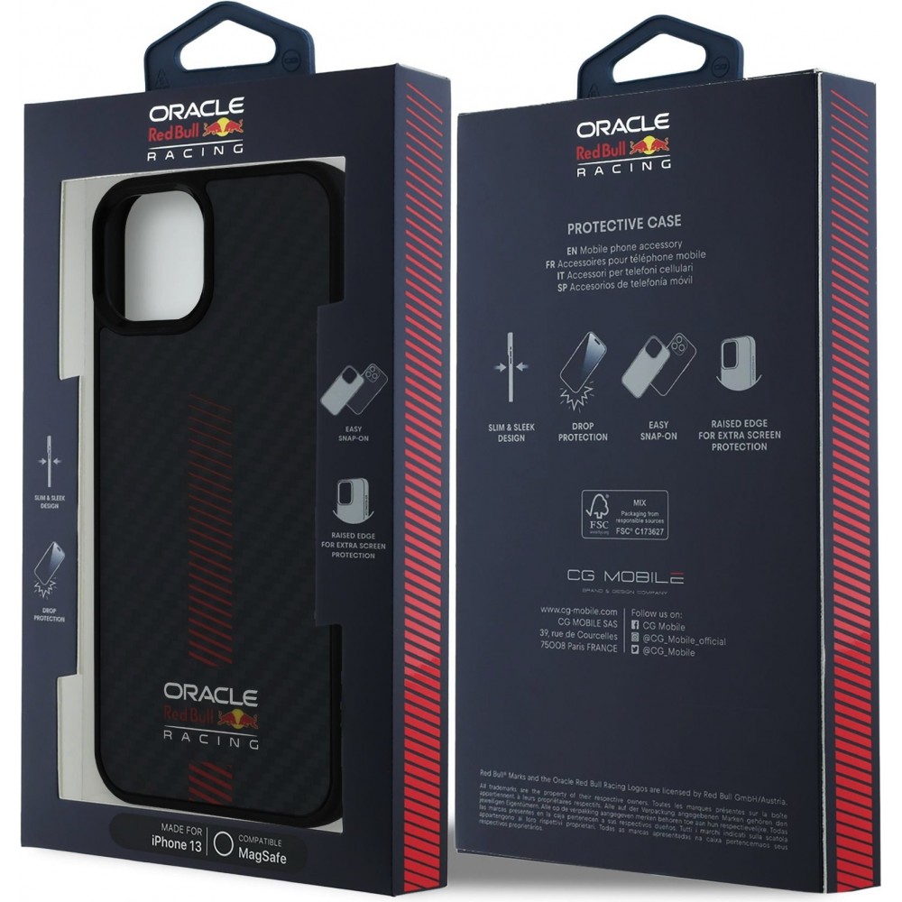 Coque iPhone 13 - Red Bull Racing Carbon Powerbar MagSafe - Noir