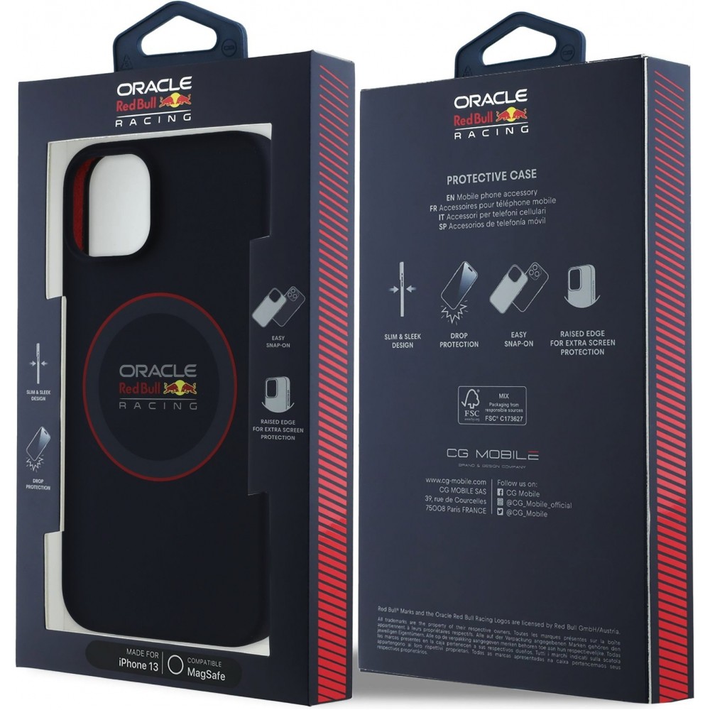 Coque iPhone 13 - Red Bull Racing MagSafe en silicone avec anneau rouge - Marine