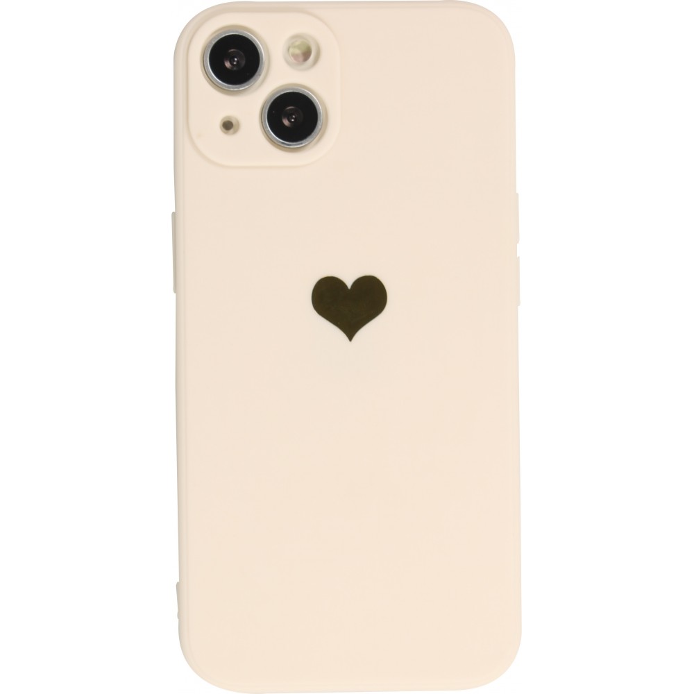 iPhone 14 Case Hülle - Silikon Mat Herz gold - Beige