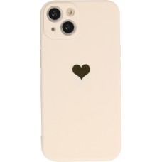 Coque iPhone 15 Plus - Silicone Mat Coeur doré - Beige