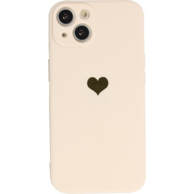 iPhone 14 Case Hülle - Silikon Mat Herz gold - Beige
