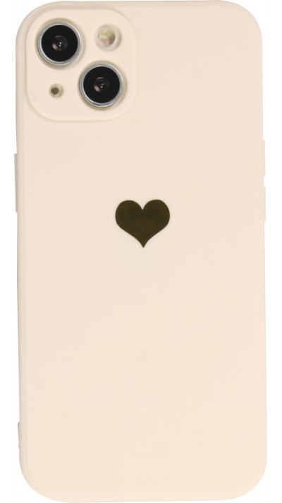 Coque iPhone 14 Plus - Silicone Mat Coeur doré - Beige