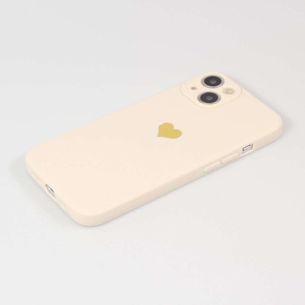 Coque iPhone 14 - Silicone Mat Coeur doré - Beige