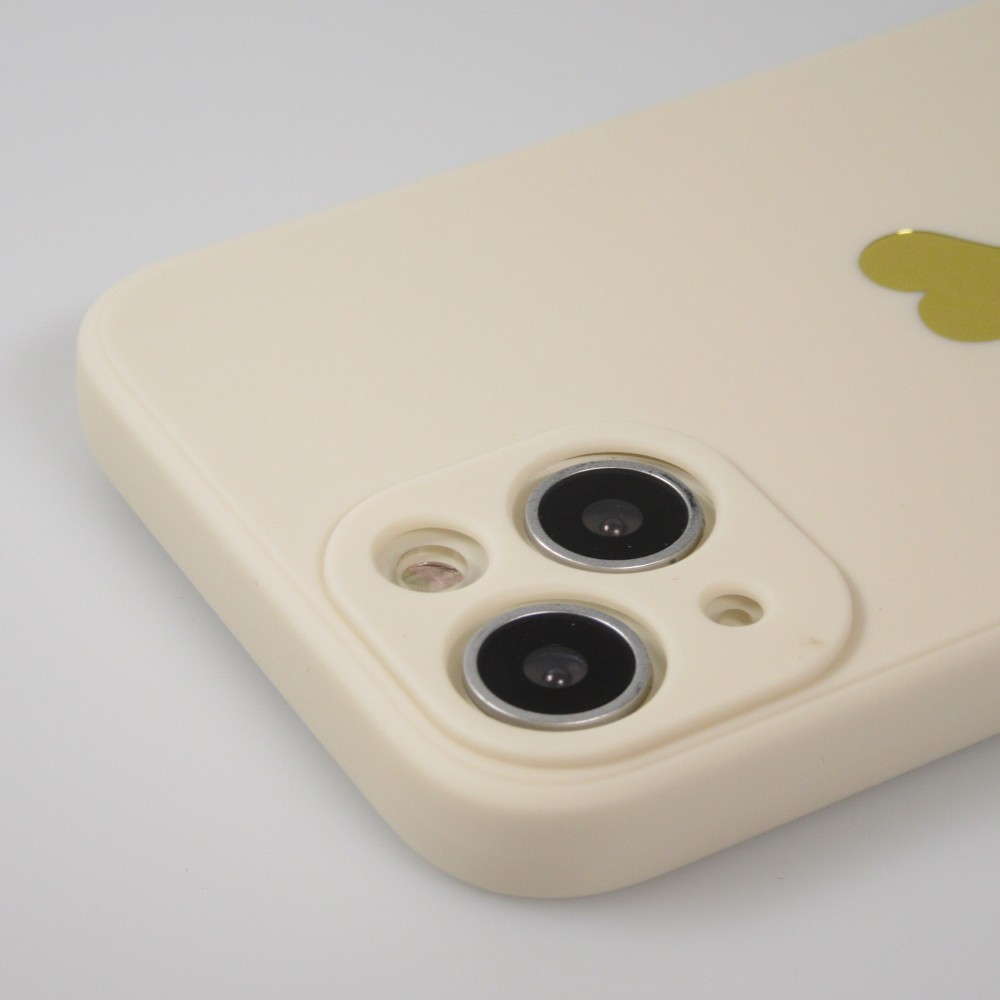 iPhone 14 Case Hülle - Silikon Mat Herz gold - Beige