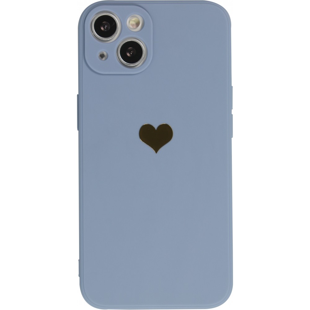 iPhone 16e Case Hülle - Silikon Mat Herz gold - Blau