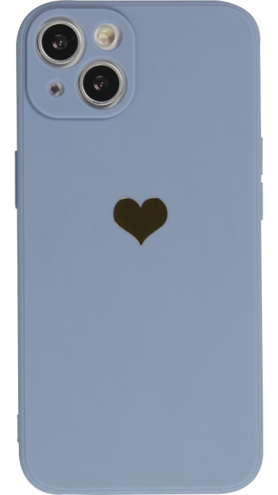 Coque iPhone 15 Plus - Silicone Mat Coeur doré - Bleu