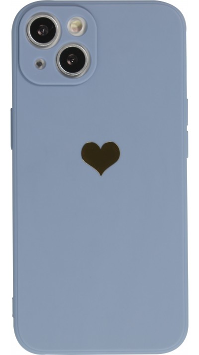 iPhone 13 Case Hülle - Silikon Mat Herz gold - Blau