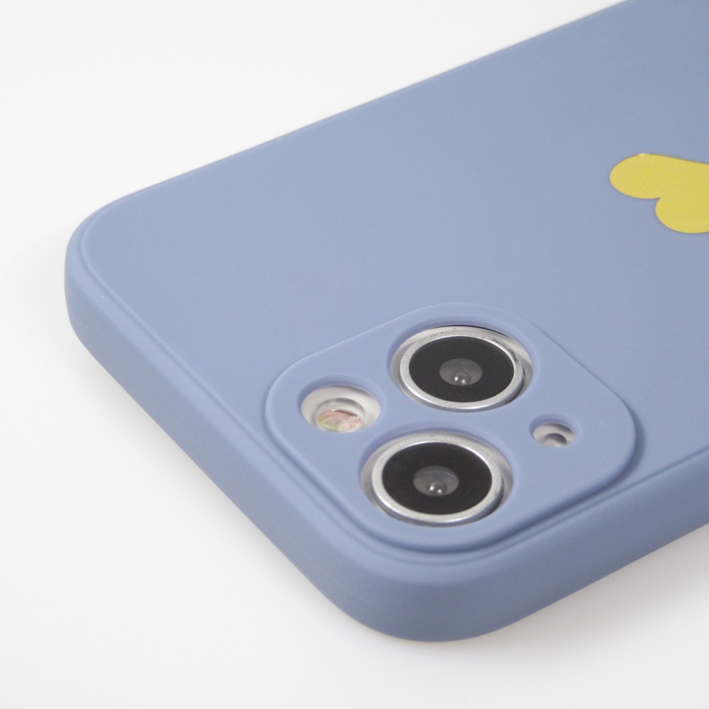iPhone 14 Plus Case Hülle - Silikon Mat Herz gold - Blau