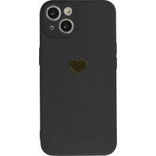 Coque iPhone 16e - Silicone Mat Coeur doré - Noir