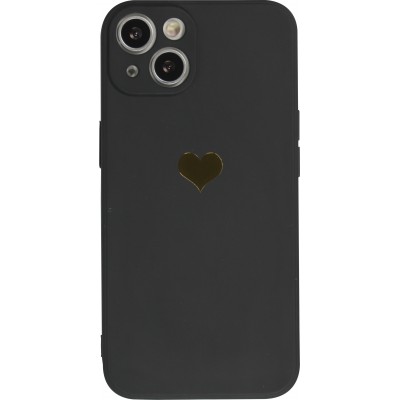 iPhone 13 Case Hülle - Silikon Mat Herz gold - Schwarz
