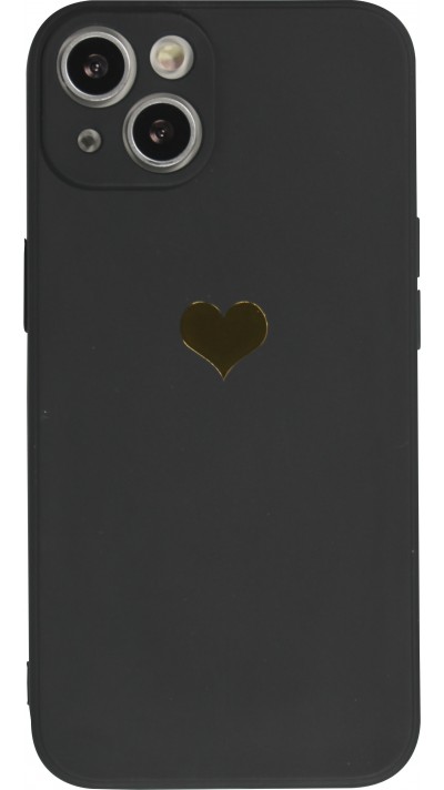 iPhone 15 Case Hülle - Silikon Mat Herz gold - Schwarz