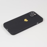 iPhone 14 Plus Case Hülle - Silikon Mat Herz gold - Schwarz