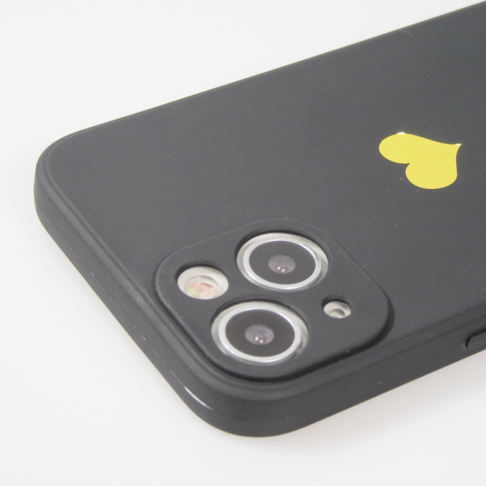 Coque iPhone 16e - Silicone Mat Coeur doré - Noir