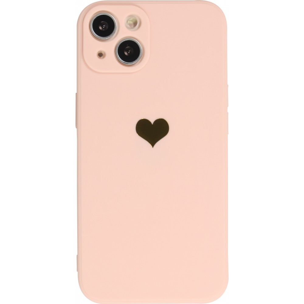 iPhone 15 Plus Case Hülle - Silikon Mat Herz gold - Rosa