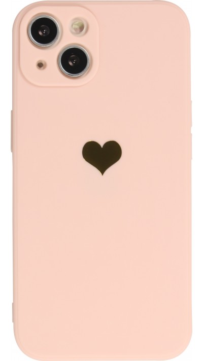 Coque iPhone 14 Plus - Silicone Mat Coeur doré - Rose