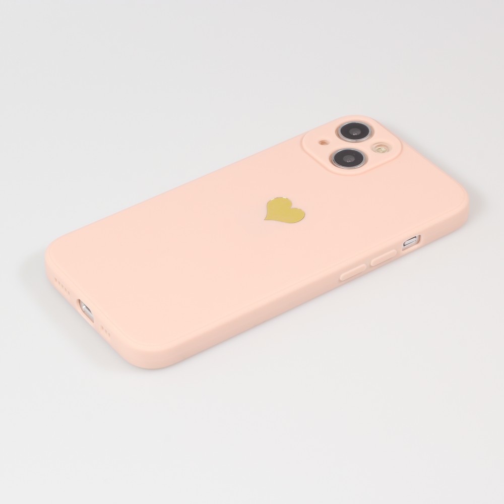 Coque iPhone 14 - Silicone Mat Coeur doré - Rose