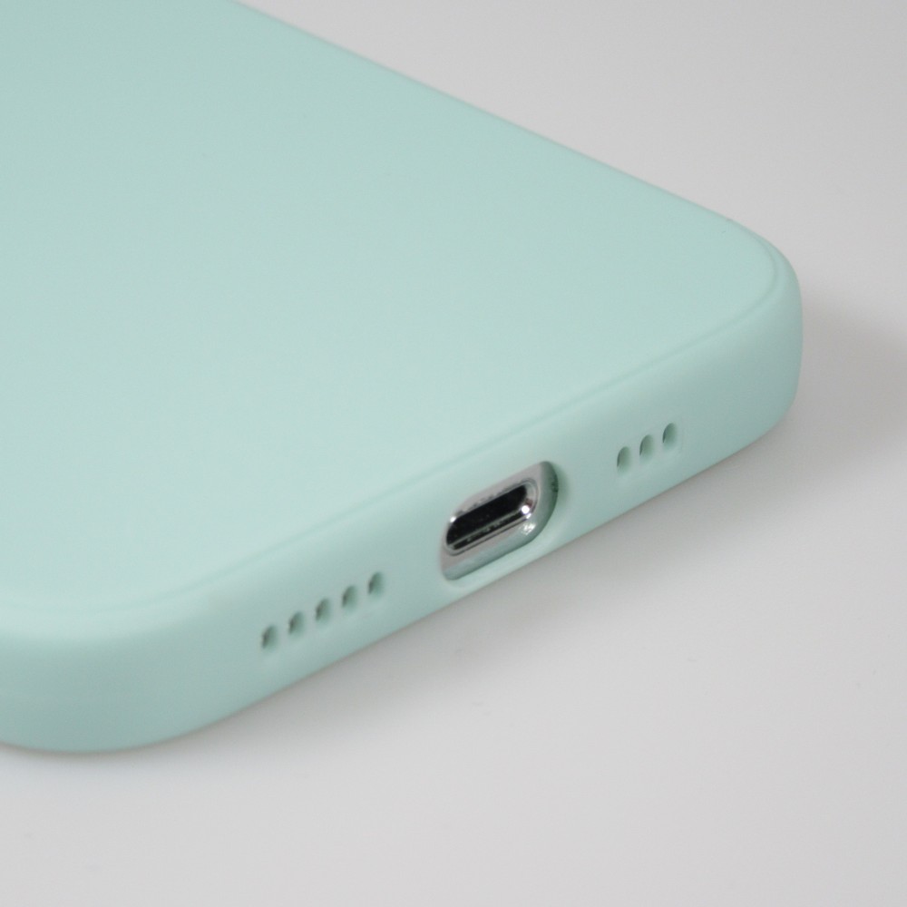 Coque iPhone 15 - Silicone Mat Coeur doré - Turquoise