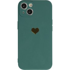 Coque iPhone 16e - Silicone Mat Coeur doré - Vert foncé