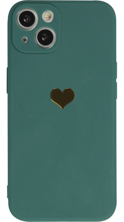 Coque iPhone 11 - Silicone Mat Coeur doré - Vert foncé