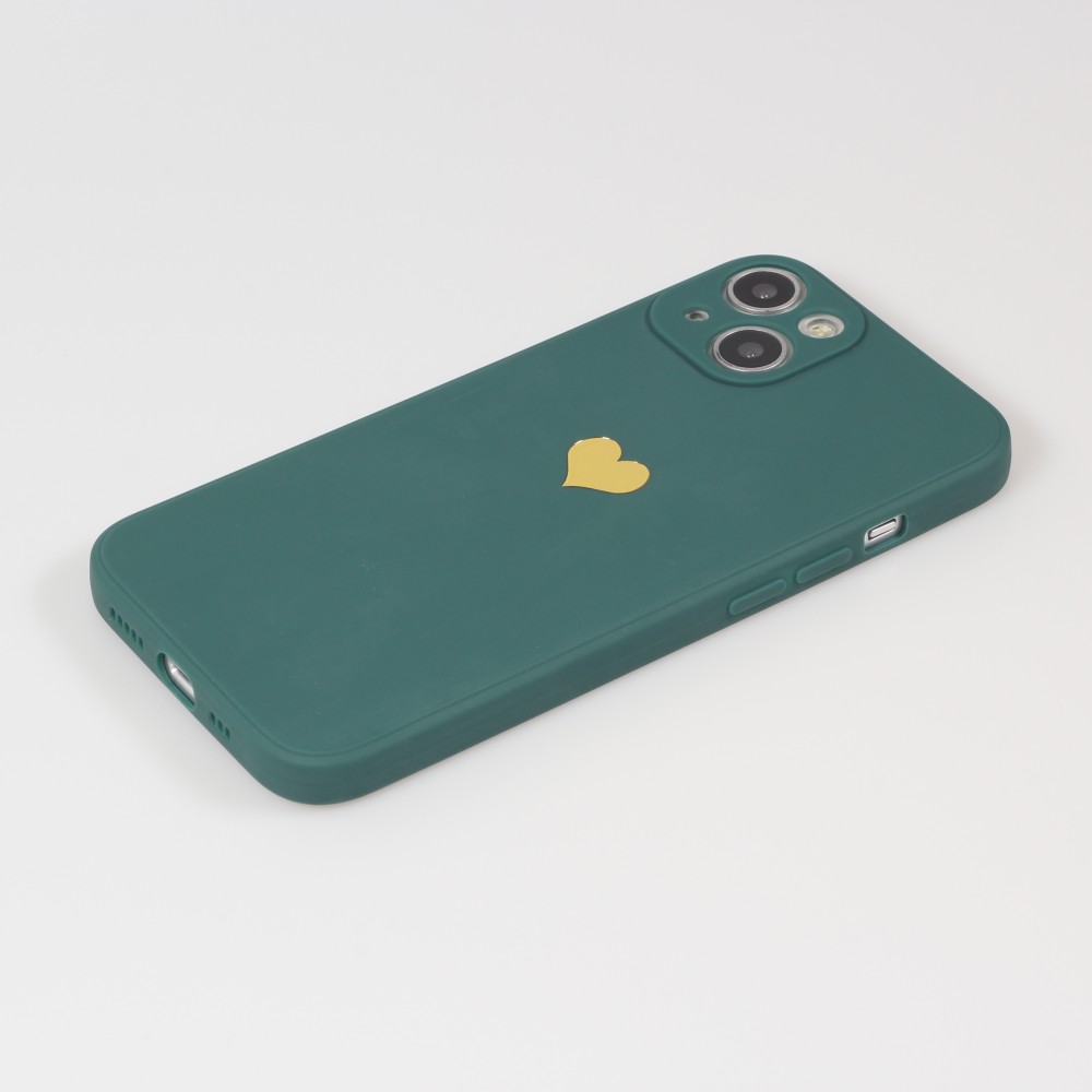 Coque iPhone 16e - Silicone Mat Coeur doré - Vert foncé