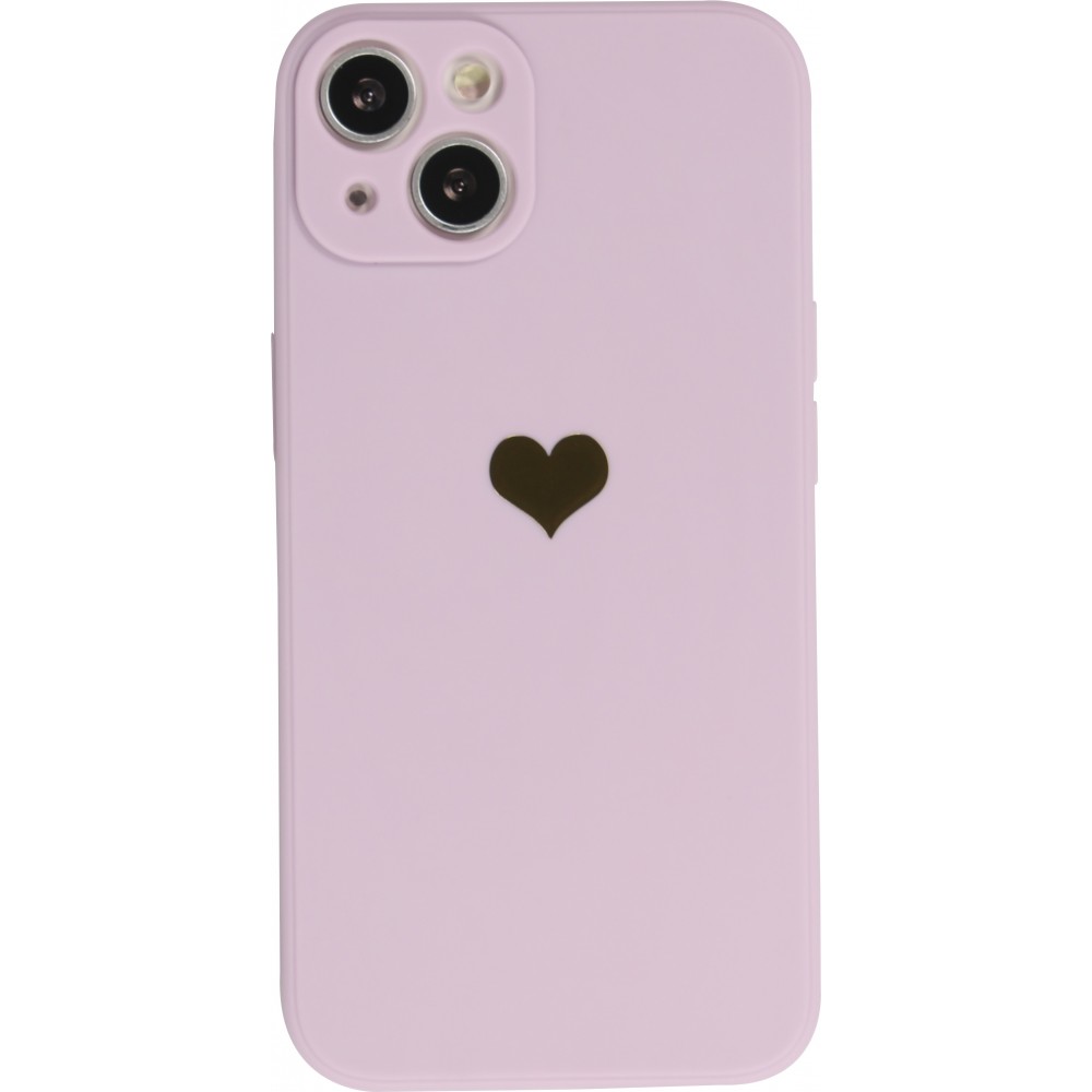 iPhone 15 Plus Case Hülle - Silikon Mat Herz gold - Violett