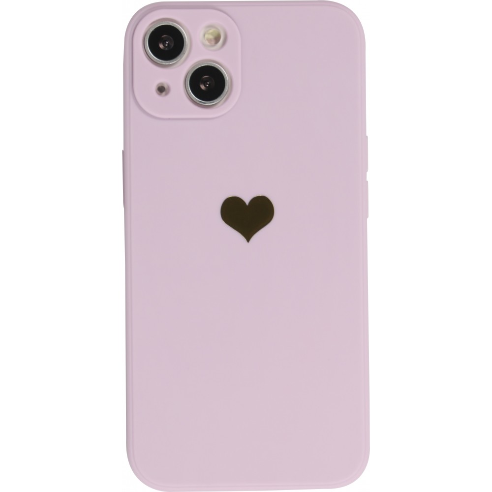 Coque iPhone 14 - Silicone Mat Coeur doré - Violet