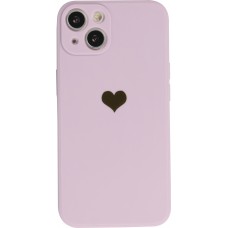 Coque iPhone 15 - Silicone Mat Coeur doré - Violet