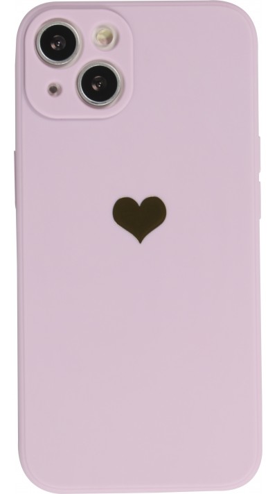 Coque iPhone 15 - Silicone Mat Coeur doré - Violet