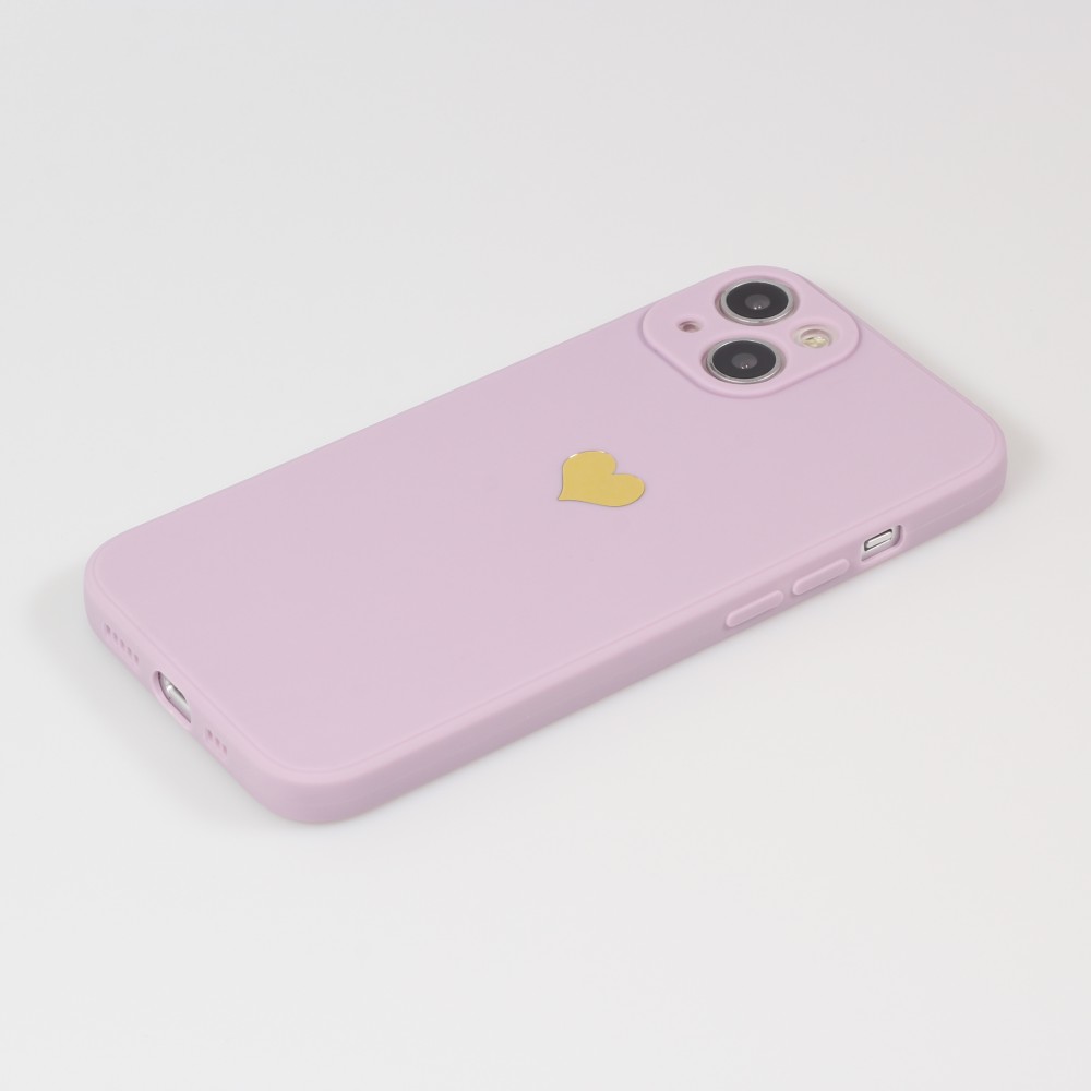 Coque iPhone 14 - Silicone Mat Coeur doré - Violet