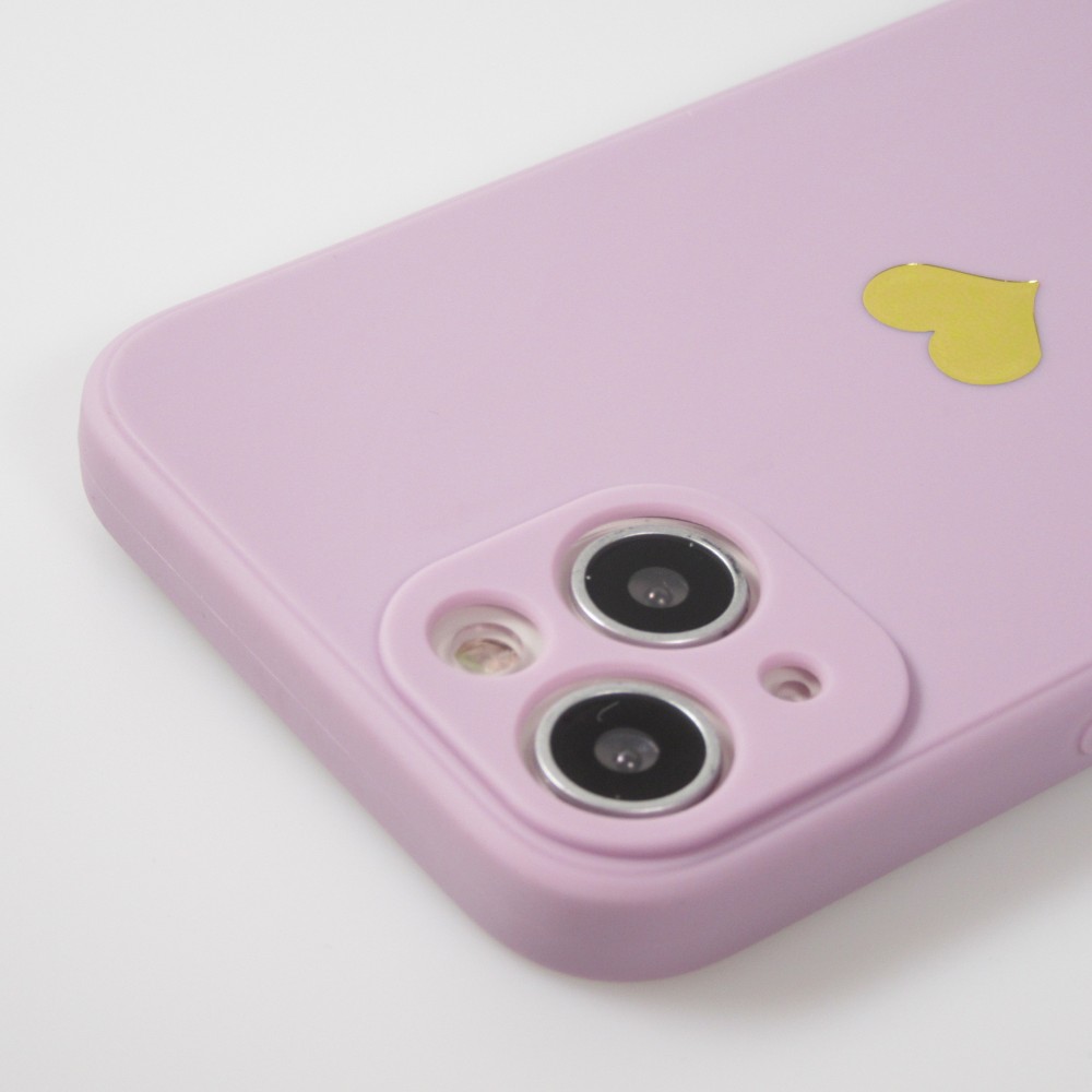 Coque iPhone 16e - Silicone Mat Coeur doré - Violet