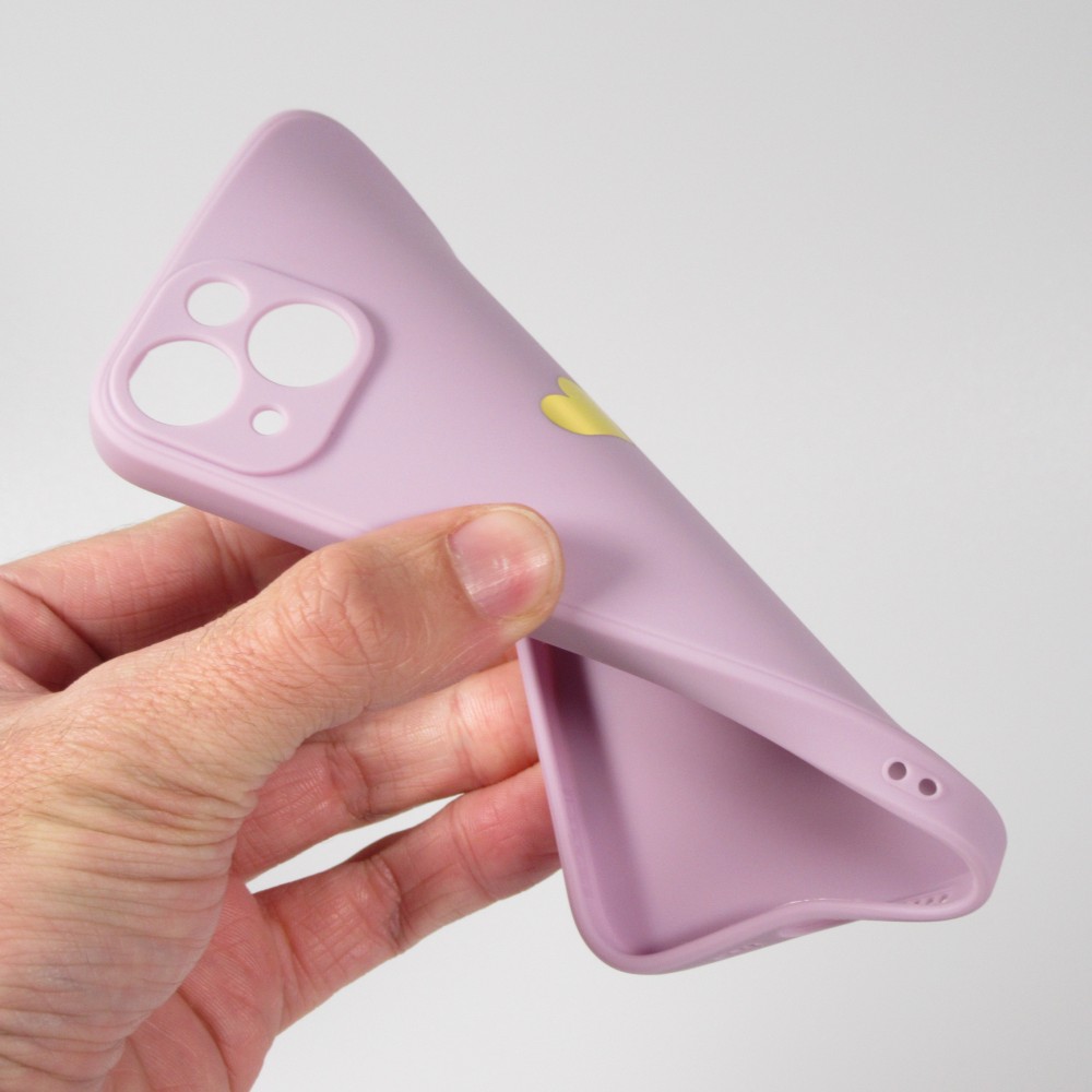 Coque iPhone 16e - Silicone Mat Coeur doré - Violet
