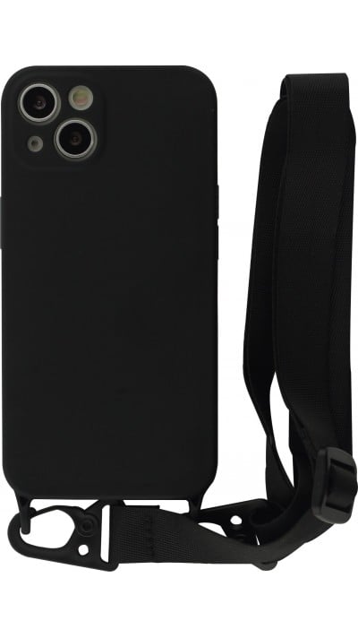 Coque iPhone 13 - Silicone avec lanière et crochet - Noir