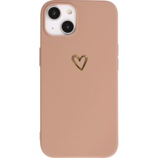 iPhone 16 Plus Case Hülle - Silikon matt Herzdesign gold - Braun