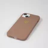 Coque iPhone 16 Plus - Silicone mat dessin cœur doré - Brun
