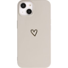 iPhone 14 Plus Case Hülle - Silikon matt Herzdesign gold - Grau