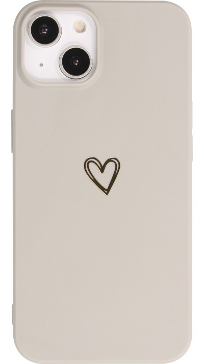 iPhone 14 Plus Case Hülle - Silikon matt Herzdesign gold - Grau