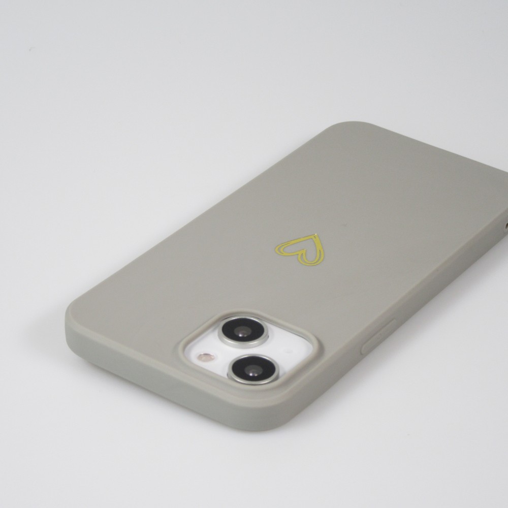 iPhone 14 Plus Case Hülle - Silikon matt Herzdesign gold - Grau