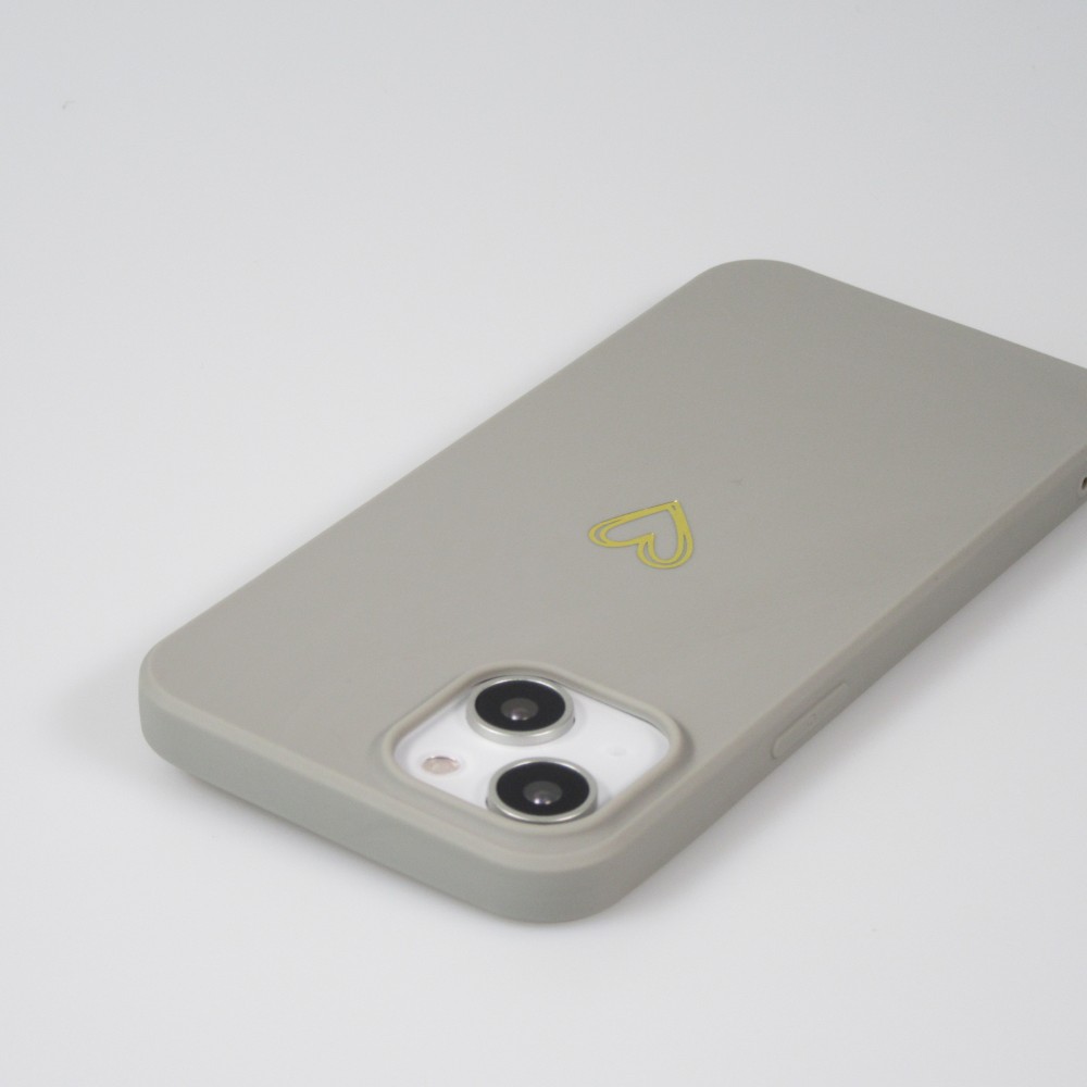 iPhone 15 Case Hülle - Silikon matt Herzdesign gold - Grau