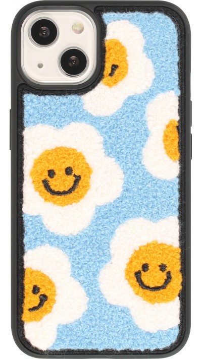 Coque iPhone 13 - Silicone rigide tufting tapis de fleurs souriantes