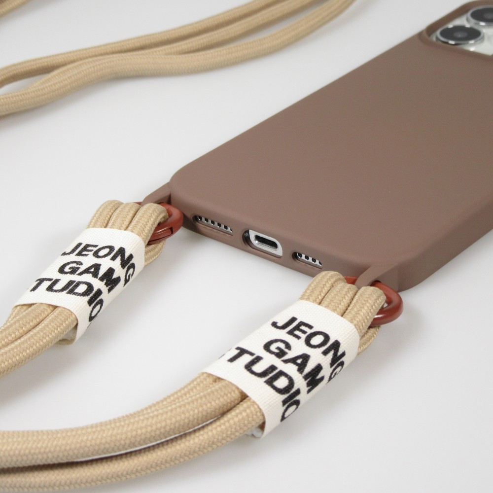 iPhone 11 Case Hülle - Silikon Fashion Jeong Gam Studio Laugh Often mit Umhängeseil - Braun