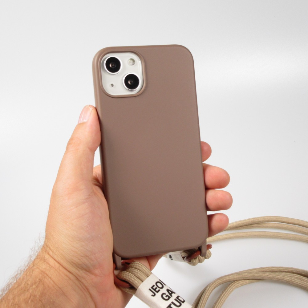 iPhone 11 Case Hülle - Silikon Fashion Jeong Gam Studio Laugh Often mit Umhängeseil - Braun