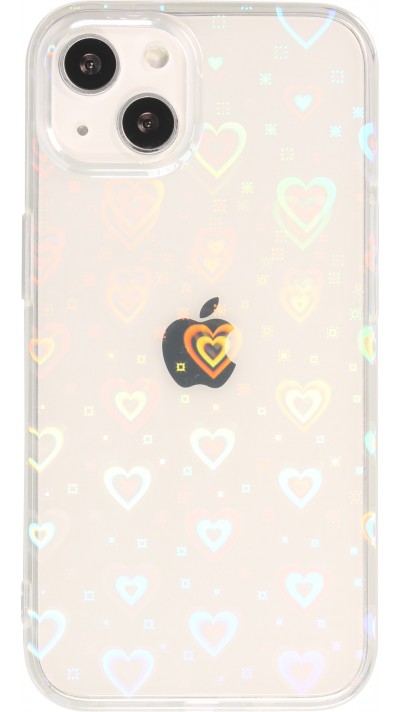 Coque iPhone 13 - Transparent coeurs irisés effet animé