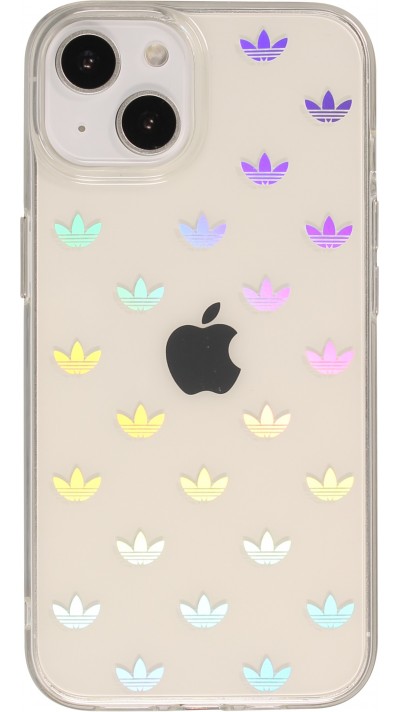 Coque iPhone 14 - Adidas silicone rigide transparent avec répétition du logo effet irisé - Transparent