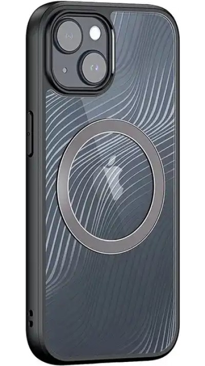 iPhone 15 Plus Case Hülle - Bumper Clear Waves Transparente Wellen mit MagSafe - Schwarz