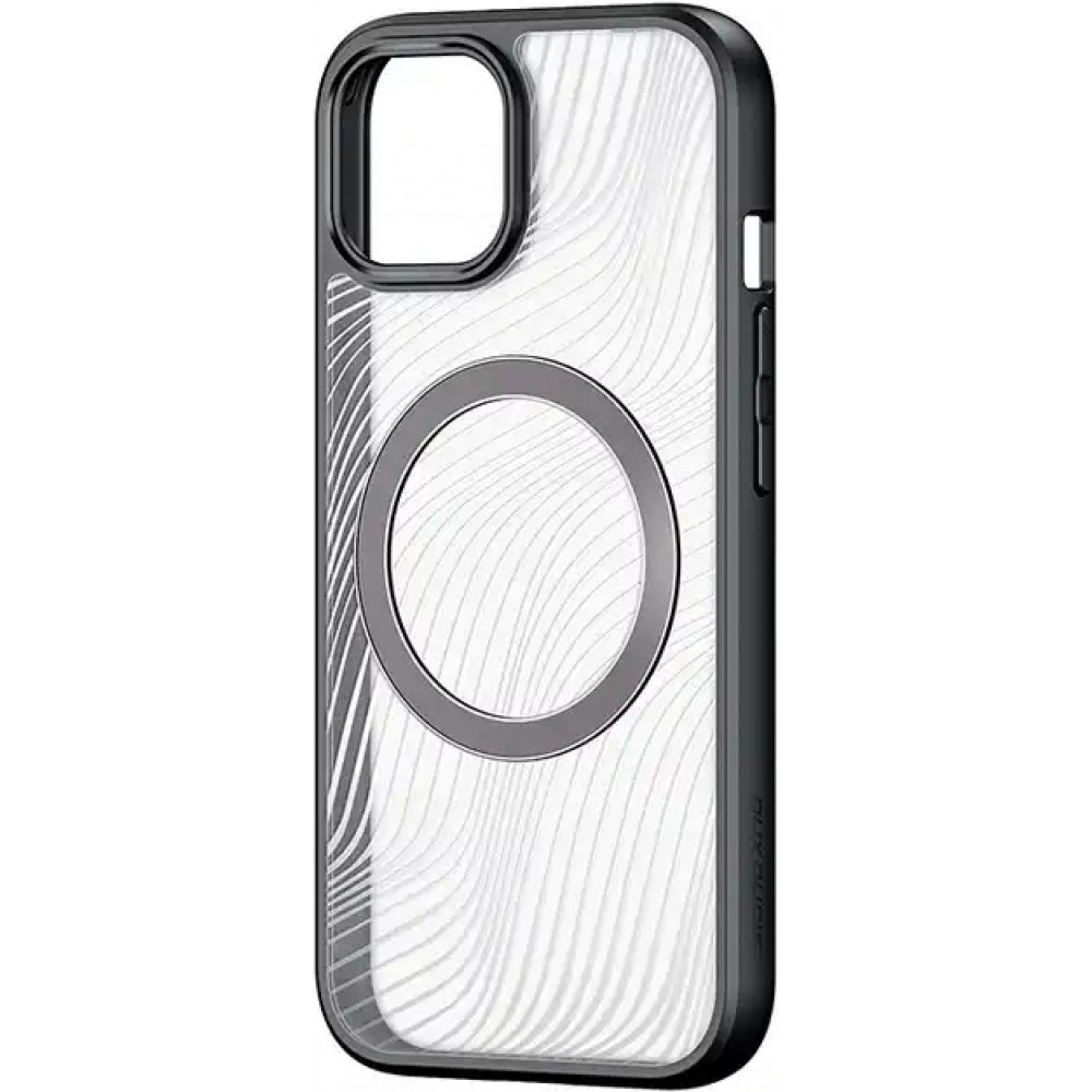 Coque iPhone 14 Plus - Bumper vagues transparentes Clear Waves avec MagSafe - Noir