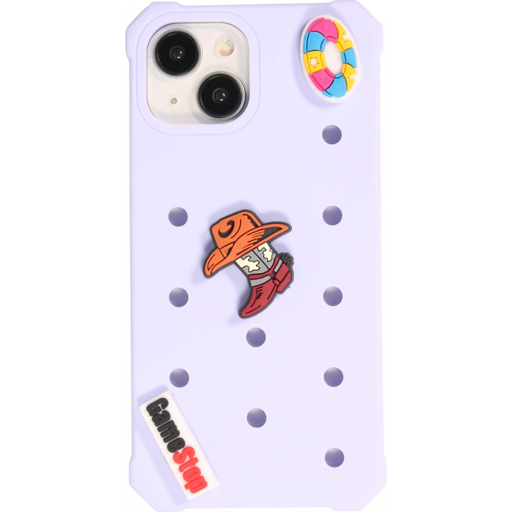 iPhone 14 Case Hülle - Dicke Silikonhülle mit Löcher für Aufsteck-Sticker - Hellblau