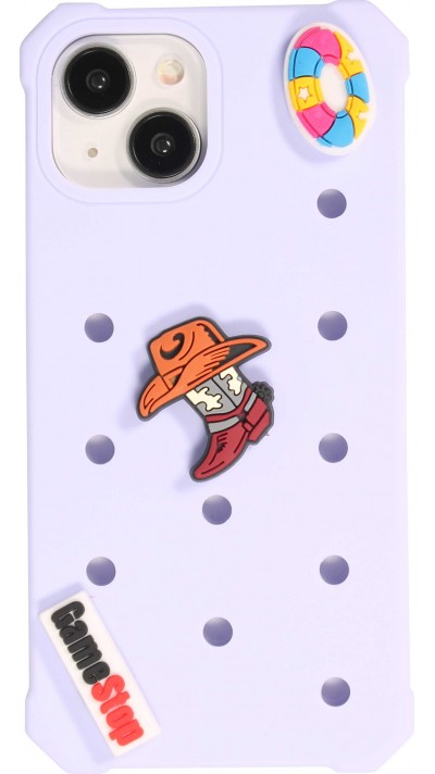 Coque iPhone 15 - Case épais en silicone avec des trous pour les stickers à fixer - Bleu clair