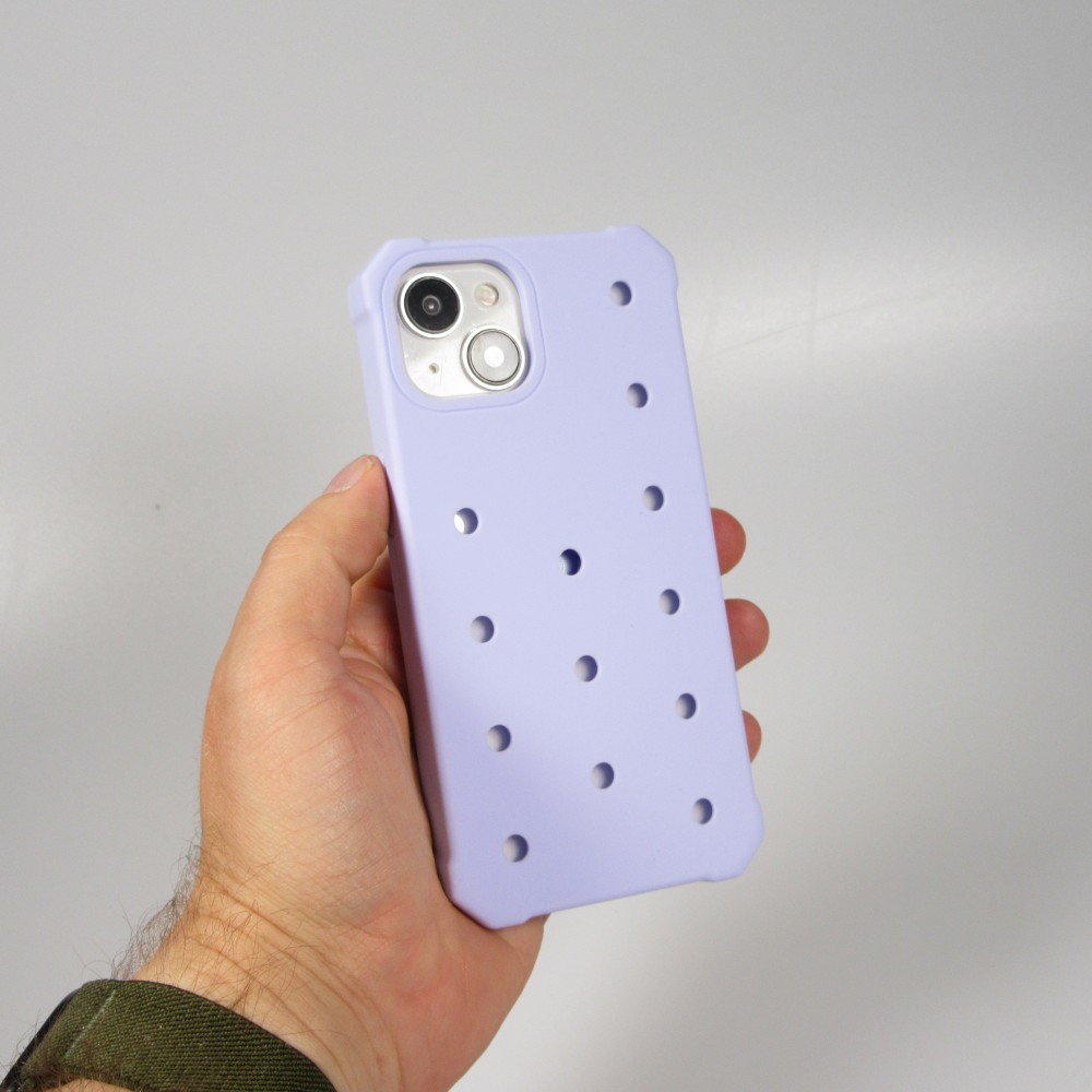 iPhone 14 Case Hülle - Dicke Silikonhülle mit Löcher für Aufsteck-Sticker - Hellblau