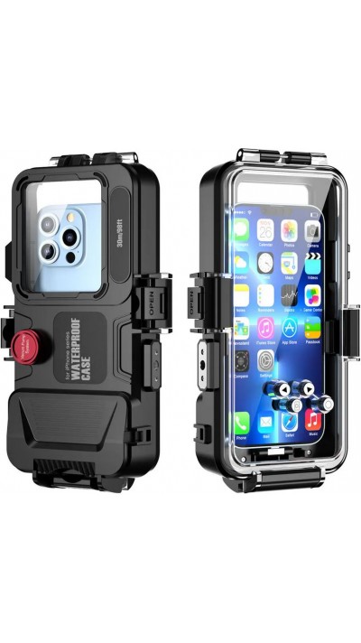 iPhone 14 Case Hülle - Wasserdichtes Schutzcover zum Schnorcheln und Tauchen bis 30M Military grade alle iPhones - Schwarz